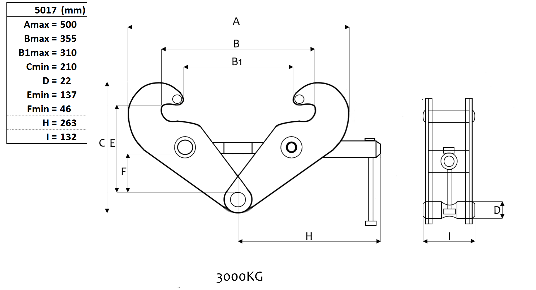 Balkklämma, 3000 kg, kloöppning 80-320 mm - Bild 2