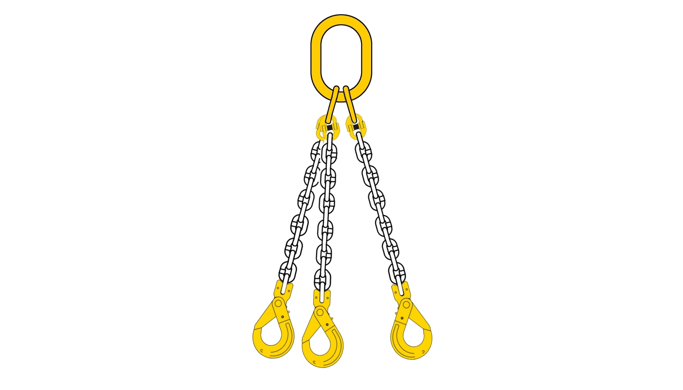 Lyftkätting 3-part 11,2 ton, 3 m, säkerhetskrok-gaffel, klass 8, 13 mm