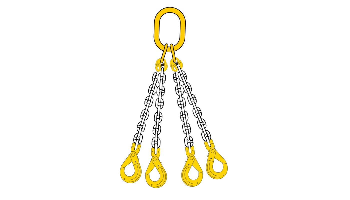 Lyftkätting 4-part 11,2 ton, 3 m, säkerhetskrok-gaffel, klass 8, 13 mm