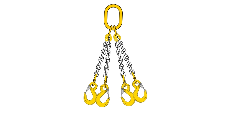 Lyftkätting 4-part 11,2 ton, 3 m, lastkrok, klass 8, 13 mm