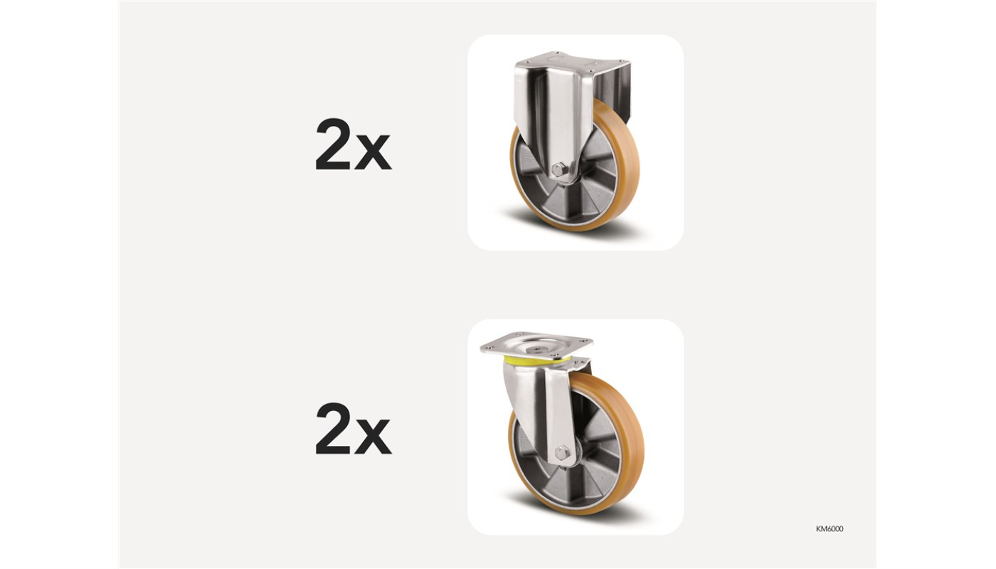 Hjulsats tunglast, 200 mm, 2 fasta 2 länkhjul