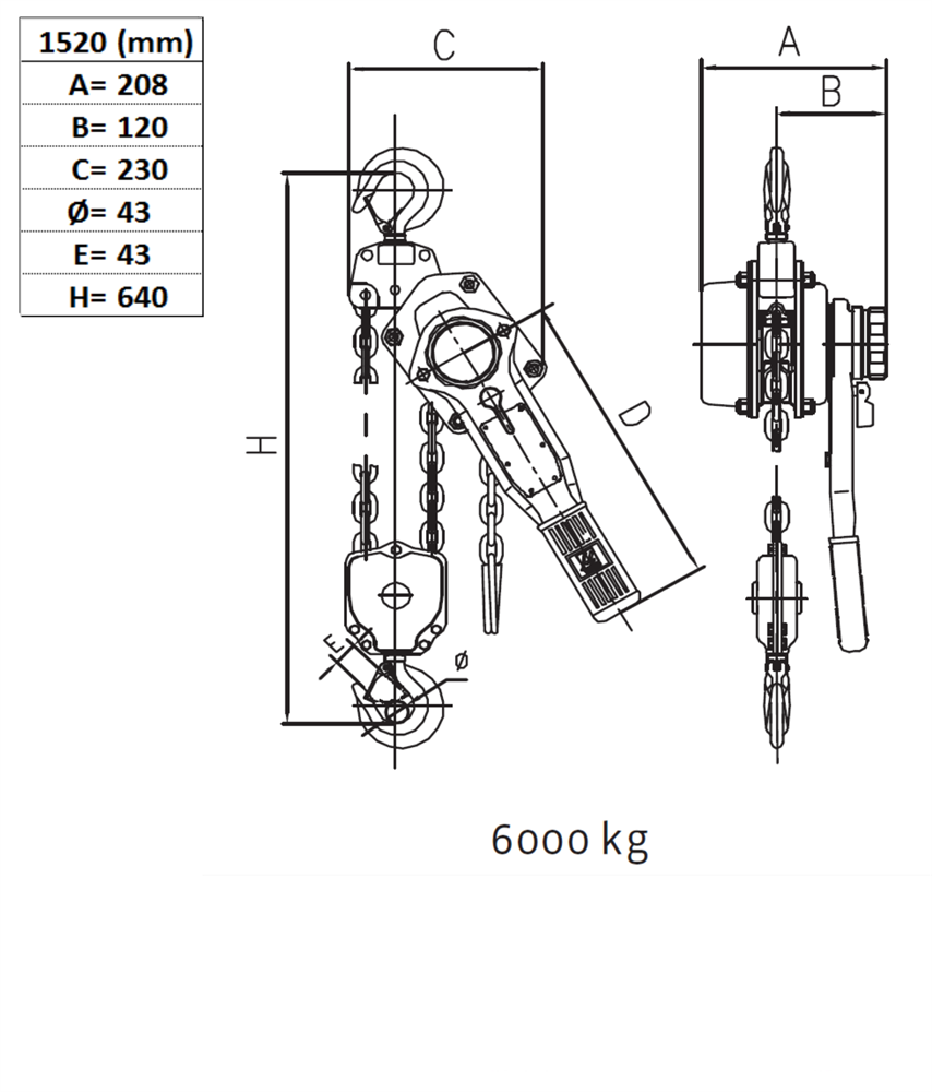 Spaklyftblock 6000 kg, lyfthöjd 1,5 m - Bild 2