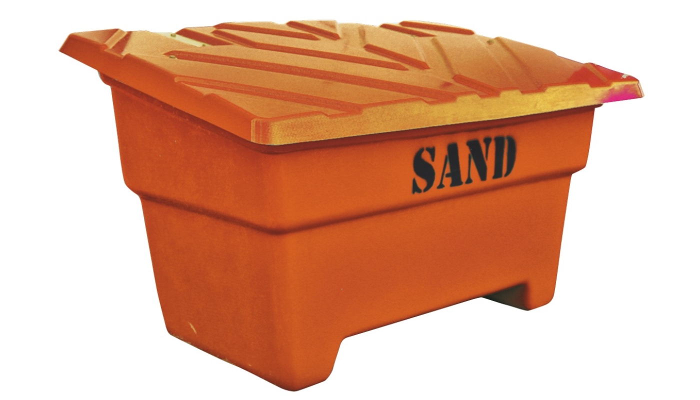 Sandbehållare 550L Orange, flyttbar med truck