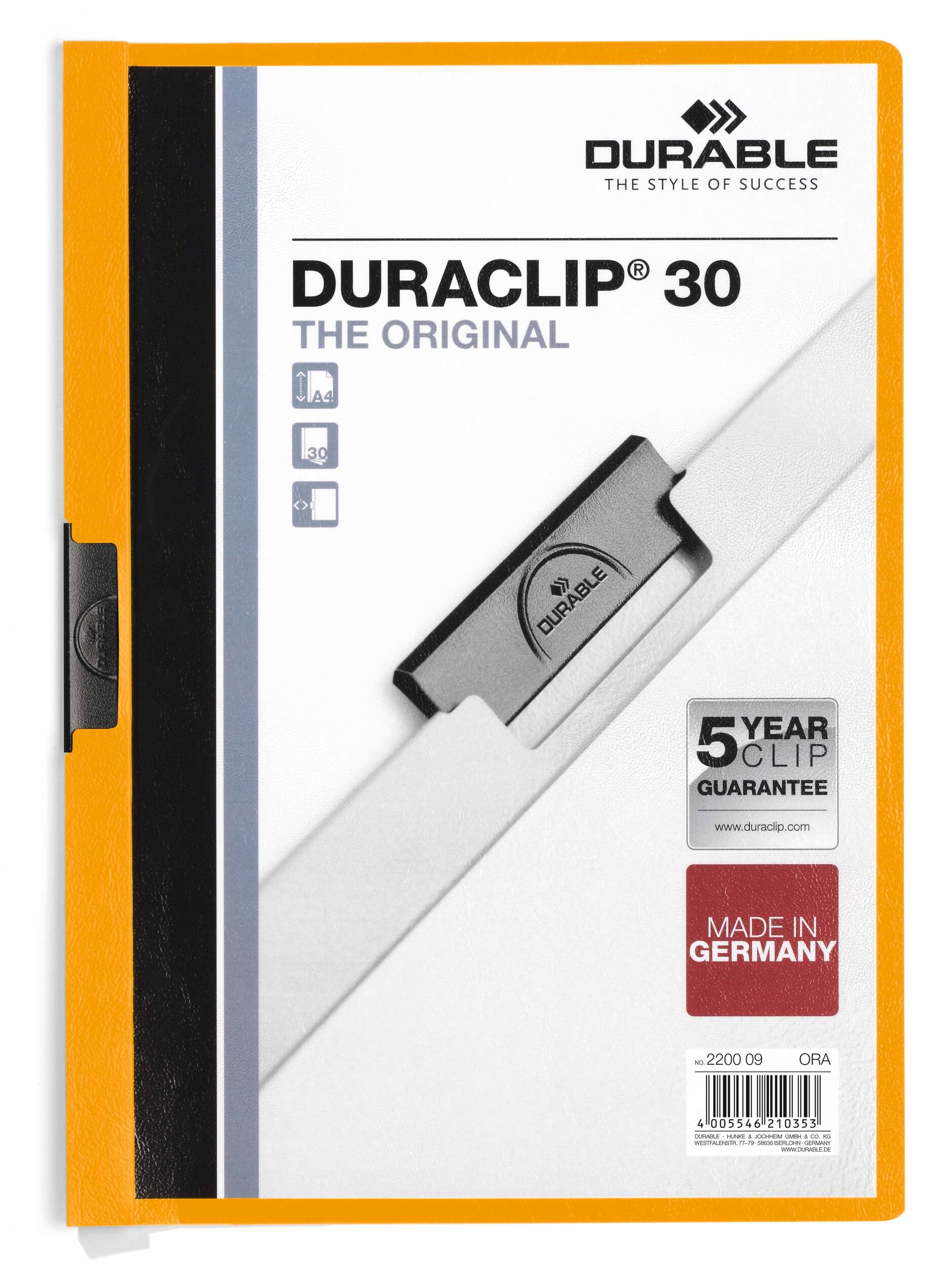 Klämmapp DURACLIP® 30 A4, orange