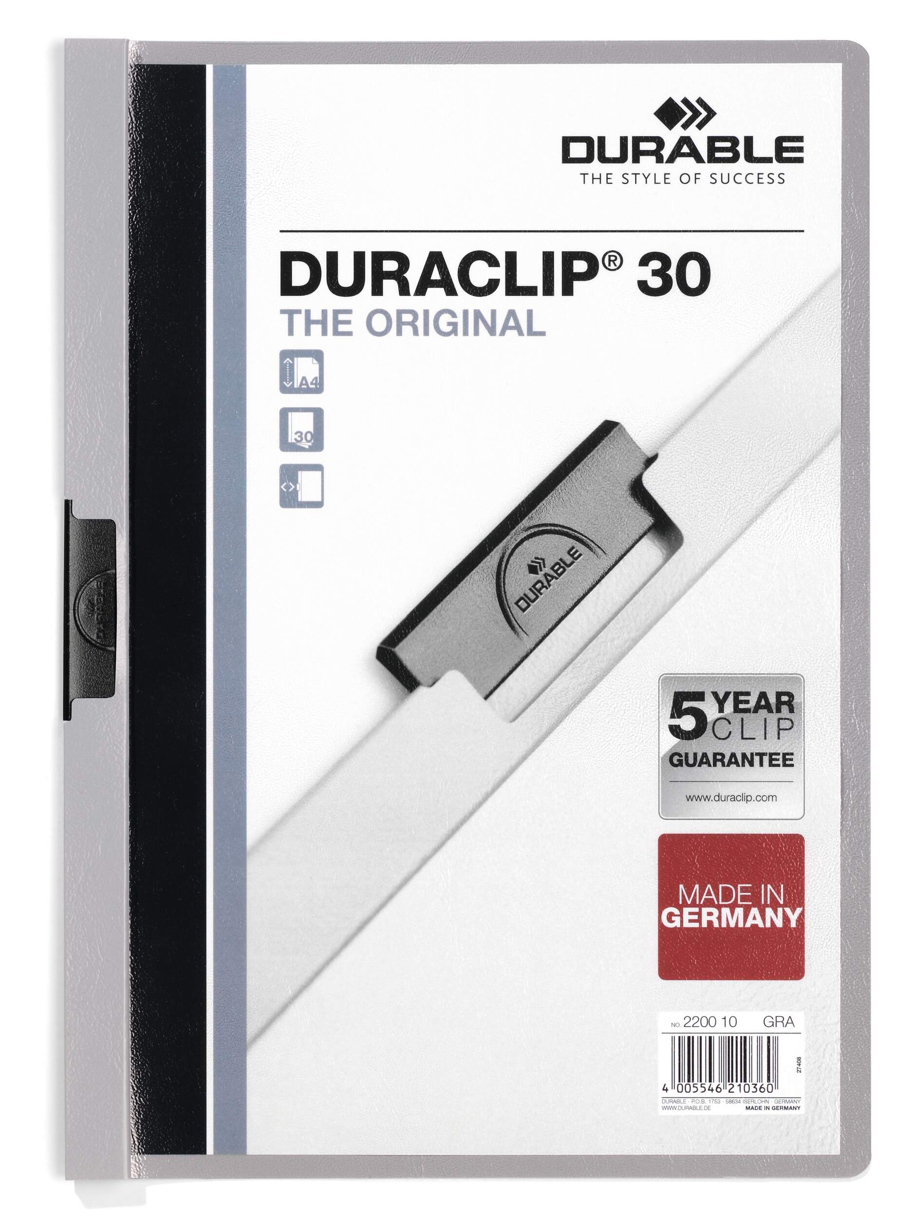 Klämmapp DURACLIP® 30 A4, grå