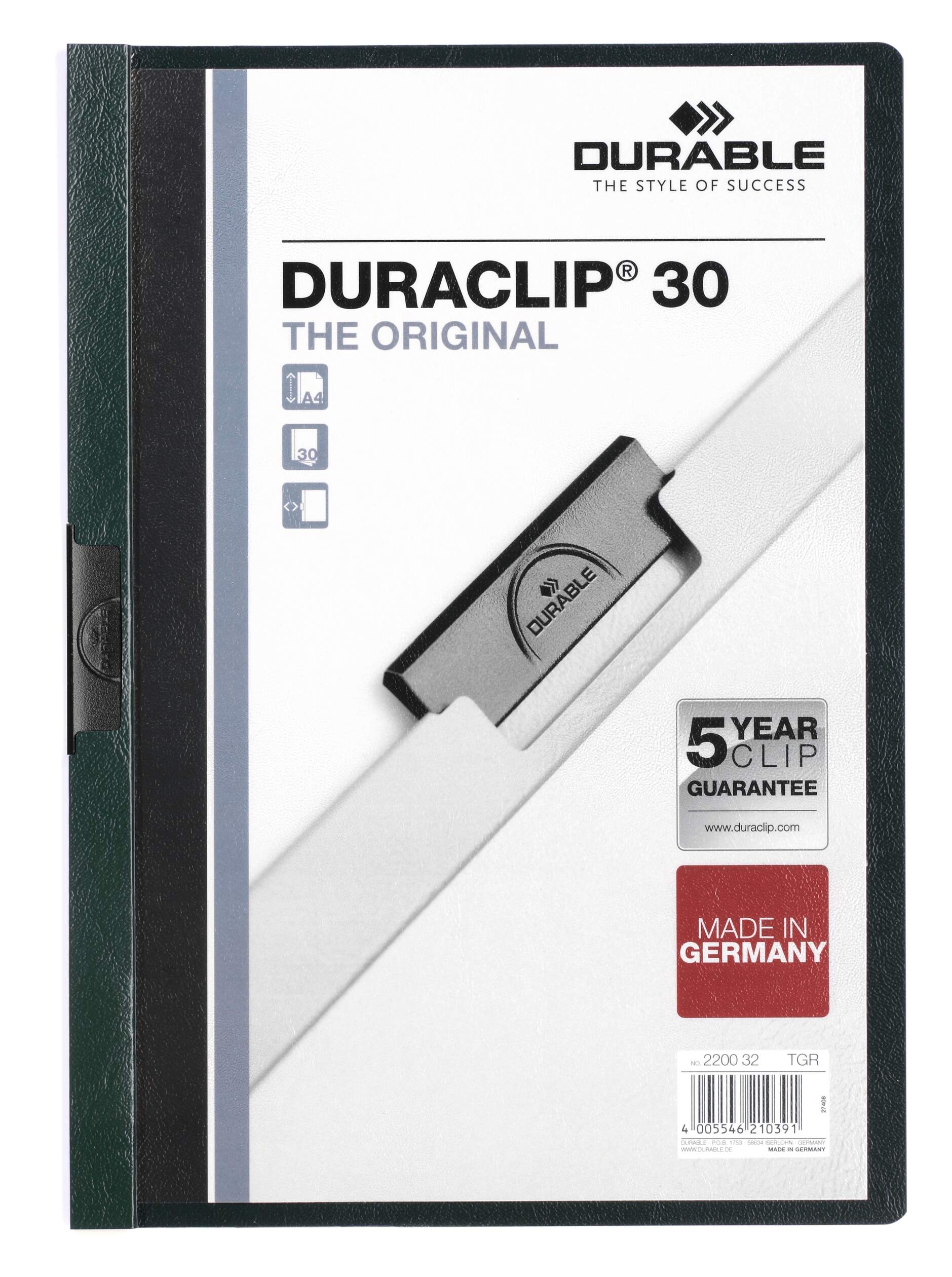 Klämmapp DURACLIP® 30 A4, petrolgrön