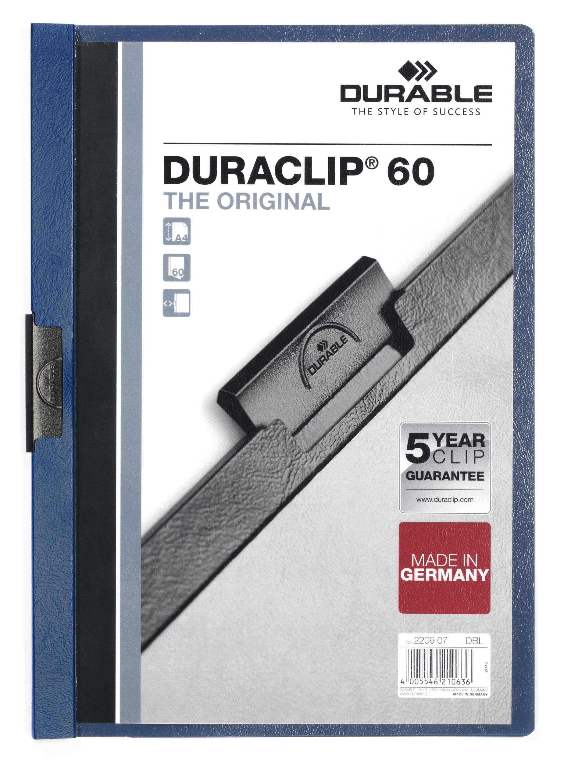 Klämmapp DURACLIP® 60 A4, 5st/påse, mörkblå