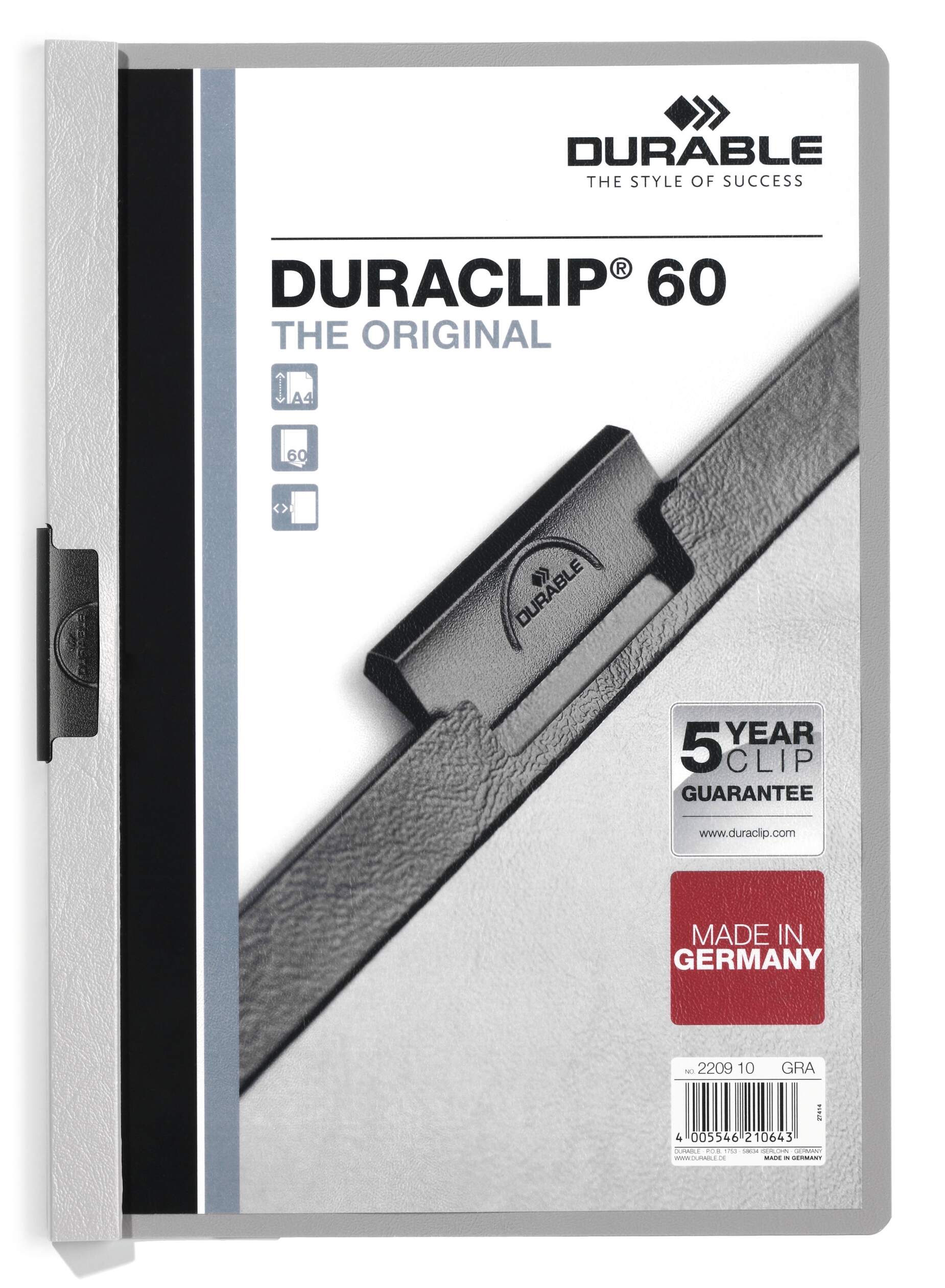 Klämmapp DURACLIP® 60 A4, grå