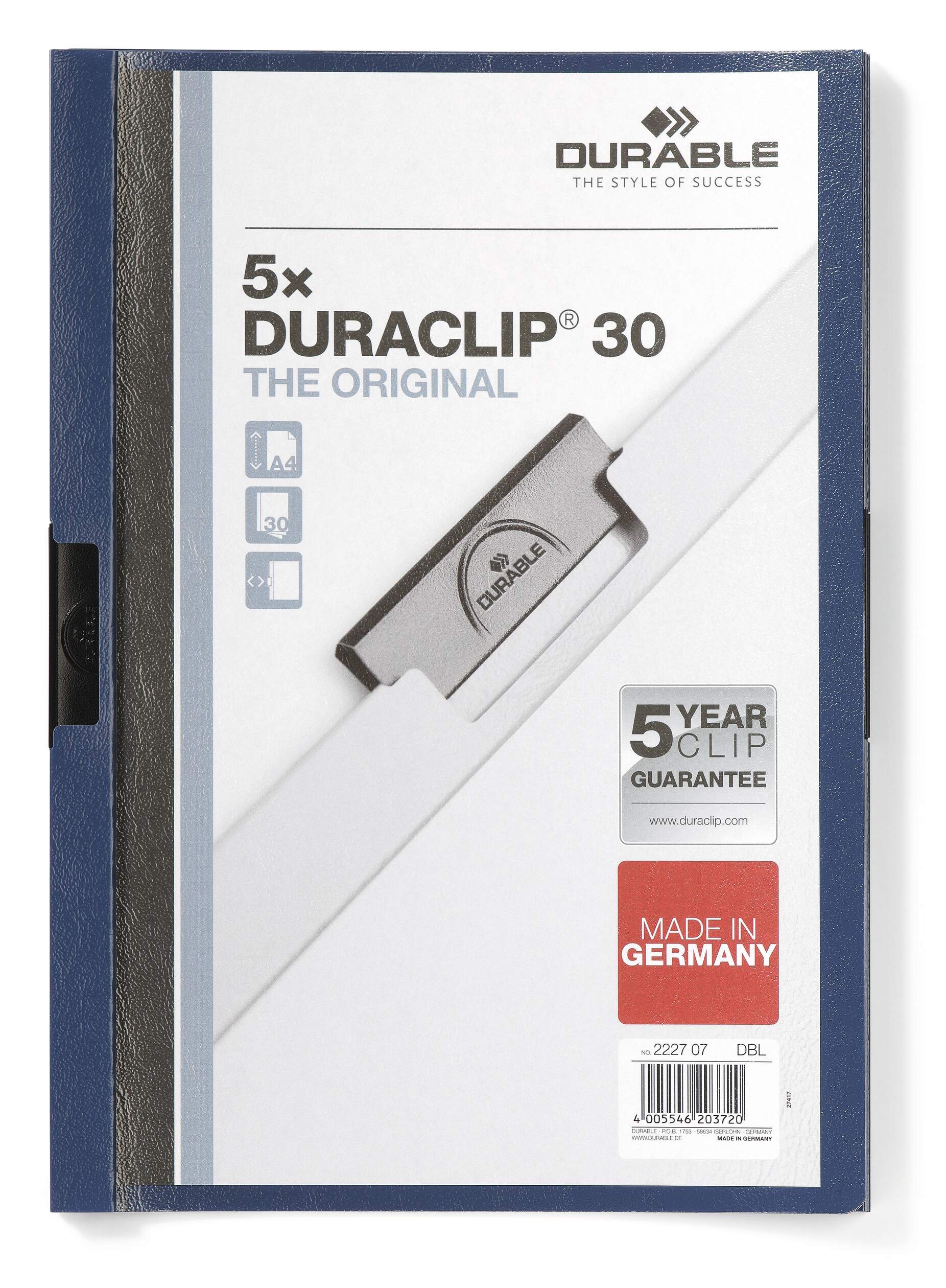 Klämmapp DURACLIP® 30 A4, 5st/påse, mörkblå - Bild 3