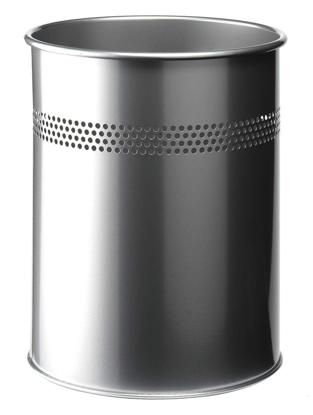 Papperskorg metall 15L rund, hålmönster 30 mm, silver