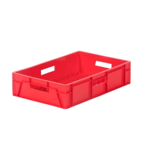 Plastback 26L, 600x400x145mm, perforerad botten, livsmedelsgodkänd, röd