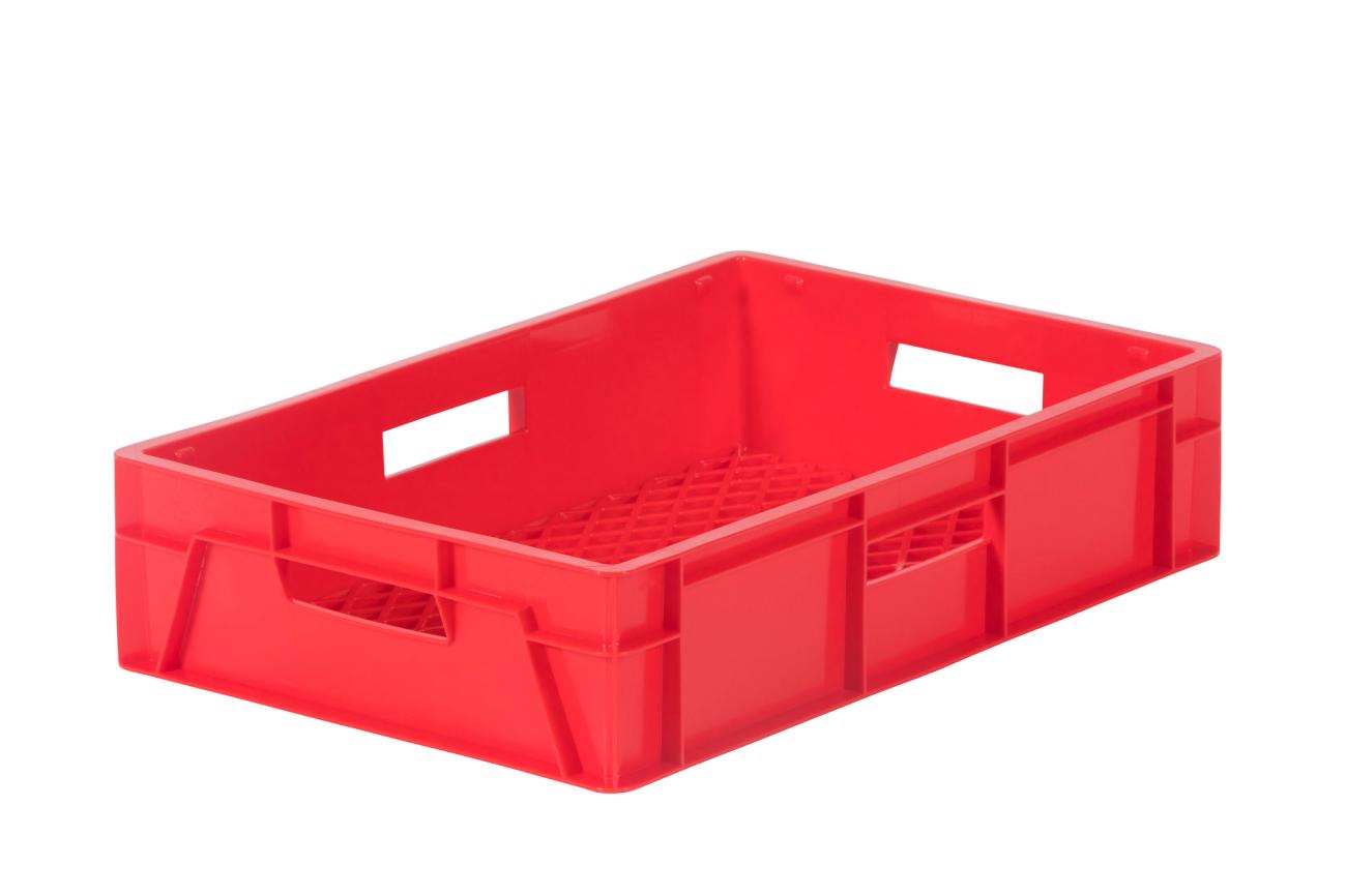 Plastback 26L, 600x400x145mm, perforerad botten, livsmedelsgodkänd, röd