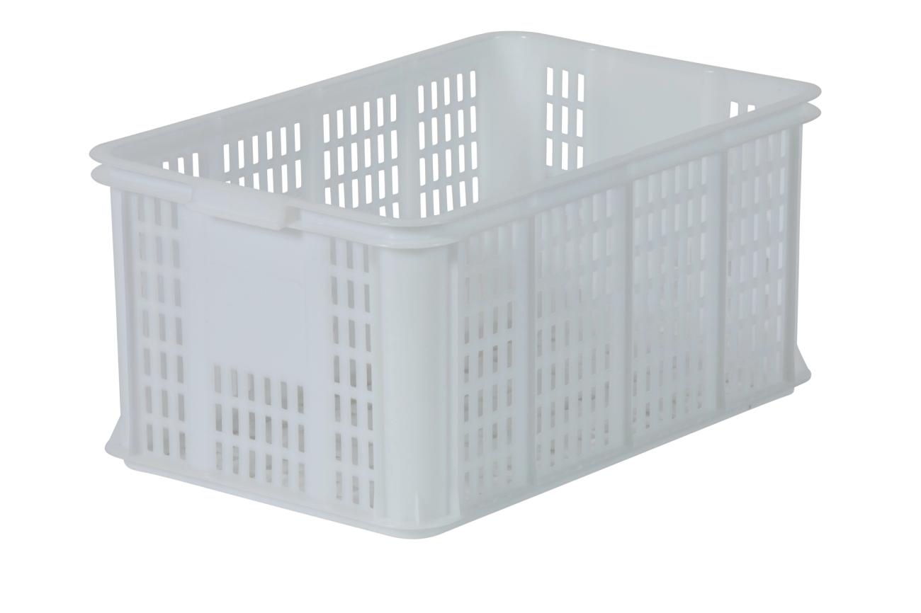 Plastback 55L, 600x400x285mm, perforerad, livsmedelsgodkänd, vit