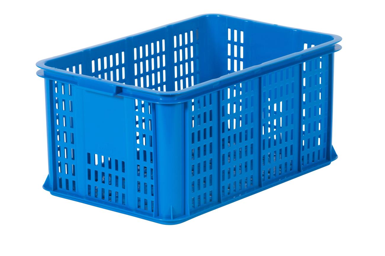 Plastback 55L, 600x400x285mm, perforerad, livsmedelsgodkänd, blå